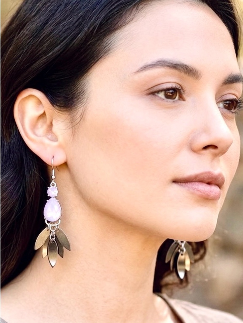 Pink Crystal Teardrop Dangle Earrings Silver Tone 2" Statement Earrings